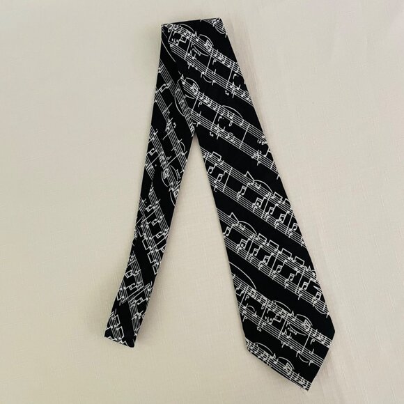 Steven Harris Handmade Music Notes Mens Necktie Black and White 61" x 3.5" - Picture 2 of 6